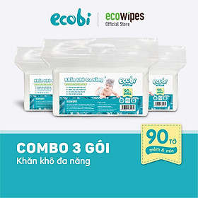 Combo 3 túi khăn khô đa năng cho bé Ecobi túi 90 tờ dùng thay khăn sữa an