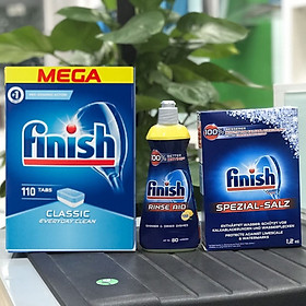 Combo Viên rửa bát Finish Classic 100 viên + Muối Finish 1.2kg + Nước làm bóng Finish 400ml