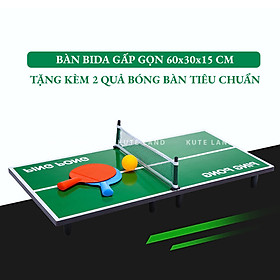 Bàn bóng bàn mini gấp gọn 60x30x15 cm đầy đủ dụng cụ lưới