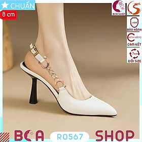 Giày cao gót mũi nhọn nữ 8p RO567 ROSATA tại BCASHOP quai vòng sau gót lại phối dây kim loại sang trọng và thời thượng