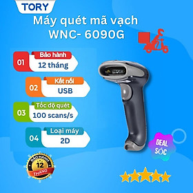 Mua Máy quét mã vạch  máy bắn mã vạch cầm tay WNC-6090G. Kết nối USB  đọc điện thoại  tặng chân đế  HÀNG CHÍNH HÃNG 