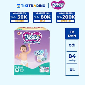 Tã quần Bobby Siêu Khô Thoáng - 100% Thoáng Khí Mega Jumbo - XL84