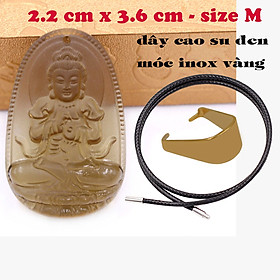 Mặt Phật Đại nhật như lai đá obsidian ( thạch anh khói ) 3.6 cm kèm vòng cổ dây cao su đen - mặt dây chuyền size M, Mặt Phật bản mệnh