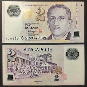 Mua Tiền Đông Nam Á  2 dollars polymer Singapore sưu tầm  tặng kèm túi nilon bảo quản