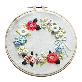 Flower Embroidery Kit Hoop Pre-printed Cross Stitch Beginners Floss  Kits