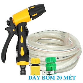 Vòi Xịt️Evoucher Bộ dây vòi xịt nước rửa xe, tưới cây , tăng áp 3 lần, loại 20m 206236 đầu đồng,cút, + đai