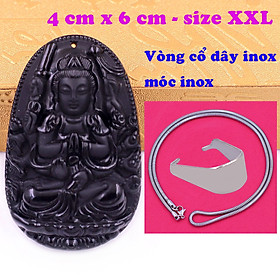 Mặt Phật Thiên thủ thiên nhãn đá thạch anh đen 6 cm kèm dây chuyền inox - mặt dây chuyền size lớn - XXL, Mặt Phật bản mệnh, Quan âm bồ tát