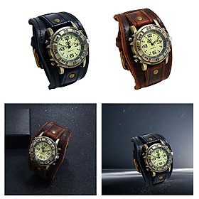 2Pcs Wristwatch Male Watch Band Leather Punk Vintage Bracelet