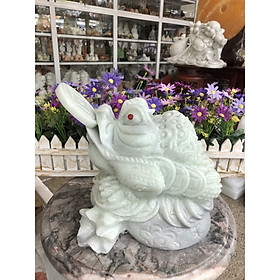 Mua Tượng Cóc Ba Chân  Thiềm Thừ phong thủy chiêu tài lộc đá trắng xanh - Dài 20 cm
