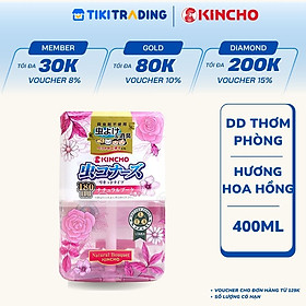 Dung dịch làm thơm phòng và đuổi muỗi KINCHO 400ml sử dụng được 180 ngày (Hương hoa hồng)