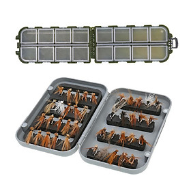 Fishing Tackle Set 40 Pieces Various Dry Fly Hooks with Fly Box + Waterproof Lures Bait Storage Case with 16 Compartments