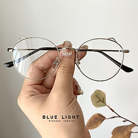 Kính Giả Cận, Gọng Kính Cận Nam Nữ Mắt Tròn Tai Mèo Bạc Dễ Thương Không Độ Hàn Quốc - BLUE LIGHT SHOP