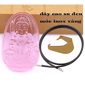 Mặt Phật Văn thù pha lê hồng 3.6 cm kèm móc và vòng cổ dây cao su đen, Mặt Phật bản mệnh