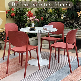 Mua Bộ bàn cafe tiếp khách văn phòng Bộ bàn ăn tròn mặt đá 4 ghế nhựa xếp chồng nhỏ gọn SL TULIP 2-08E3 / CAT