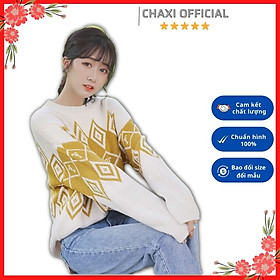 Áo len nữ phom rộng màu trắng phối vàng kiểu Hàn siêu cute - DL33238 - Hàng Quảng Châu