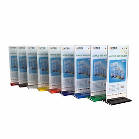 Kệ menu nhà hàng, Standee mica để bàn, Bảng quét mã QR Code, Kệ mica 2 mặt Enter E09-U 100x210mm đế lùa uốn bằng