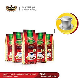 Combo 5 Cà Phê Rang Xay Expert Blend 2 KING COFFEE - Túi 500g + Tăng 1 Phin cà phê nhôm KING COFFEE - màu trắng