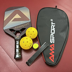 Vợt pickleball AMA JP80, mặt vợt từ sợi carbon dày 13mm, tặng kèm bao da, cuốn cán, cuốn viền vợt và 2 bóng cao cấp