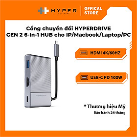 CỔNG CHUYỂN Hyper HyperDrive GEN2 6-IN-1 FOR MACBOOK, IPAD PRO 2018-2020, PC & DEVICES - Hàng chính hãng