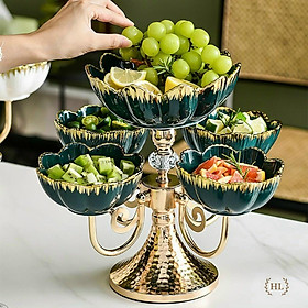 Mua KHAY ĐỰNG BÁNH KẸO HOA QUẢ 2 TRẦNG 5 TAY SỨ CAO CẤP SANG TRỌNG XOAY 360 ĐỘ