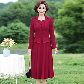 (HÀNG SẴN)Váy Dài Tay Cổ Vest Nữ Tính Của Mẹ VH14 - Hàng Quảng Châu Cao Cấp