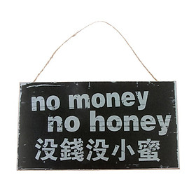 Door Knob Hanging Sign Store Shop NO MONEY NO HONEY Wooden Plaque Retro Wood