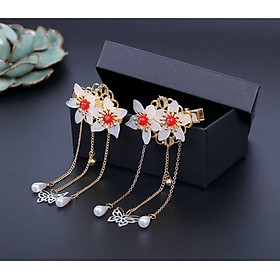 Cài tóc cổ trang nữ hoa nhị đỏ thả điệp lục lạc phong cách Trung Quốc tặng ảnh thiết kế Vcone ( 1 chiếc)