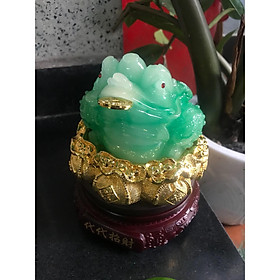 Mua CÓC XANH NGỌC SÁNG ĐẸP NGẬM TIỀN TRÊN HỦ TIỀN THỎI VÀNG ĐẾ GỖ XOAY Cao 17cm đk 14cm mệnh MỘC HOẢ