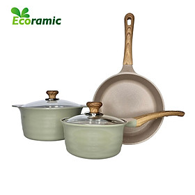 Mua Ecoramic Blooming - Bộ Nồi Chảo Vân Đá Đáy Từ Chống Dính Cao Cấp - 2 màu lựa chọn Mint/Ivory