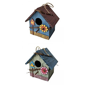 2x Wooden Hanging Bird House w/Flowers Outdoor Patio Courtyard Birdhouses