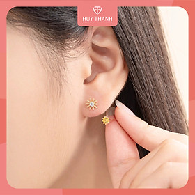 Bông Tai Vàng Vàng 14K Thiết Kế Hình Hoa Đính Đá Màu Hàn Quốc Yellow Và Đá CZ Cao Cấp Lấp Lánh BT384 Huy Thanh Jewelry