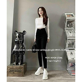 Quần jean nữ đen trơn cạp cao siêu co giãn chất đẹp thời trang Banano fashion bò ôm đen trơn 768