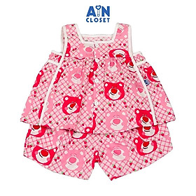 Bộ quần áo Ngắn bé gái họa tiết Gấu Dâu Hồng Cotton - AICDBGE8G4OP - AIN Closet