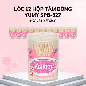 Lốc 12 hộp Tăm bông Yumy trẻ em thân giấy hộp vát 180 que SPB-627