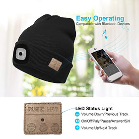 Wireless Bluetooth Beanie Hat Music Cap Warmer with LED Headlamp for Sports Cycling