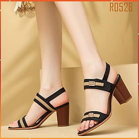 Giày sandal nữ cao gót đế cao 7 phân hàng hiệu rosata hai màu đen xanh ro528