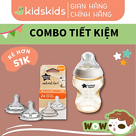 COMBO Bình Sữa PPSU Ty Siêu Mềm Tự Nhiên Tommee Tippee Natural Start 260ml & Núm Ty Silicon Siêu Mềm Tự Nhiên 6M+