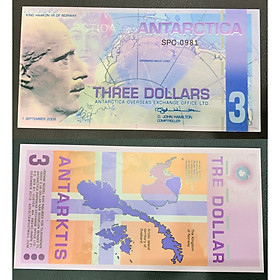 Tiền Nam Cực 3 Dollar lưu niệm , Mới 100% UNC