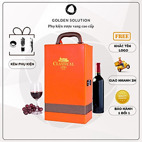 Mua Hộp rượu vang  hộp đựng rượu vang da PU đôi kèm 4 phụ kiện (Cam Đen