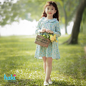 Váy dài tay cổ sen xếp li- hoa