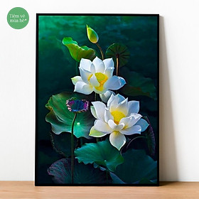 Tranh số hóa - Sen trắng đã căng khung 40x50cm 32 màu