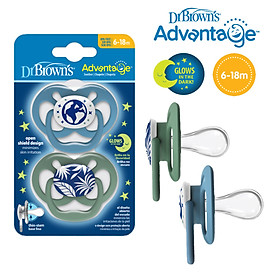 Bộ 2 ty ngậm Dr.Brown's Advantage đầu tròn, phát sáng dạ quang ( 6-18m )