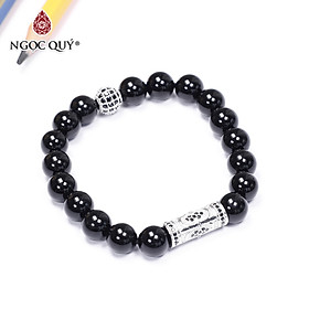 Vòng tay đá obsidian phối charm hợp kim 8mm mệnh thủy, mộc - Ngọc Quý Gemstones