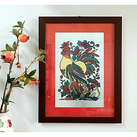 Mua Gà trống hoa hồng - Tranh dân gian Đông Hồ