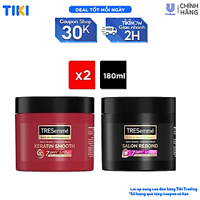 Combo Kem Ủ Tresemmé Keratin Smooth & Salon Rebond với Công Nghệ Phối Hợp Keraplex Tóc Suôn Mượt Chuẩn Salon 180ml x 2