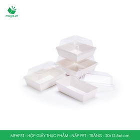 MFHP3T - 20x12.5x6 cm - 100 hộp giấy thực phẩm màu trắng nắp Pet, hộp giấy chữ nhật đựng thức ăn, hộp bánh nắp trong