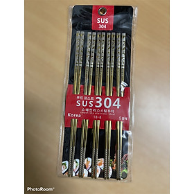 Mua Sét 5 Đôi Đũa Inox SUS #304 Cán Vuông Hàn Quốc - Hoa Văn Viền Cán