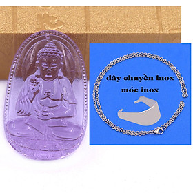 Mặt Phật A di đà 5 cm (size XL) pha lê tím kèm móc và dây chuyền inox, Mặt Phật bản mệnh