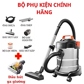 Máy hút bụi công nghiệp đa năng khô và ướt ABG Yili YLW-6263A loại 12 lít công suất 1200W - Thùng inox kèm phụ kiện tay hút ga giường - Hàng Chính Hãng