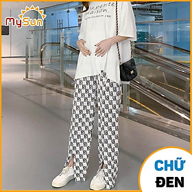 Quần dài công sở ống rộng karo lưng thun dành cho bà bầu mặc đẹp